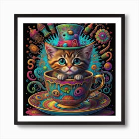 Cat Hatter In A Teacup Art Print