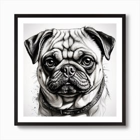 Pug Dog black and white Art Print