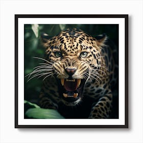 Jaguar Roaring In The Jungle 1 Art Print