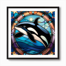 Orca, killer whale, stained glass, rainbow colors Art Print