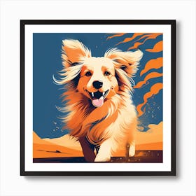 Dog Running In The Desert, colorful dog illustration, dog portrait, animal illustration, digital art, pet art, dog artwork, dog drawing, dog painting, dog wallpaper, dog background, dog lover gift, dog décor, dog poster, dog print, pet, dog, vector art, dog art, happy dog Art Print