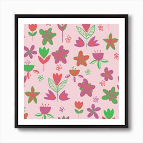 Pink And Green Floral Pattern 1 Art Print