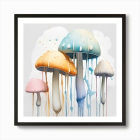 Mushroom Painting Watercolor Splash Art Print