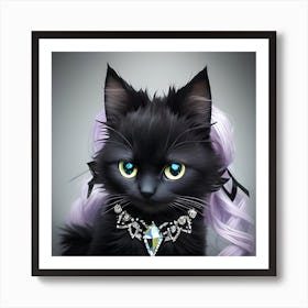 Black Cat With Purple Hair Art Print