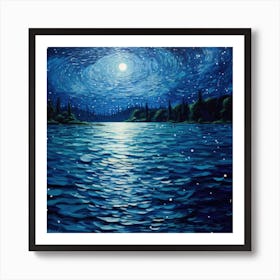 Starry Night Over Lake Art Print