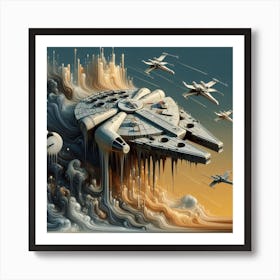 Star Wars Millennium Falcon,Melting Starships: A Dream of Space and Time Art Print