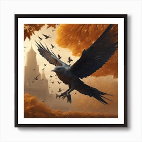 Crow in autumn forest Art Print