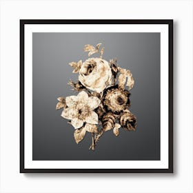 Gold Botanical Anemone Rose on Soft Gray n.4546 Art Print