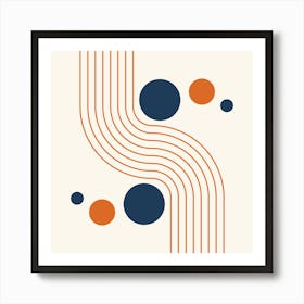 Modern Mid Century Sun and Rainbow Abstract 12 in Navy Blue and Burnt Orange Art Print