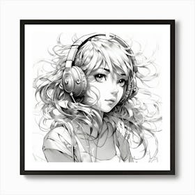 Anime Girl With Headphones 8 Art Print