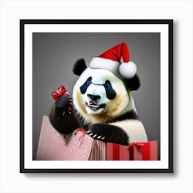 Panda Bear In Santa Hat Art Print