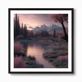 Mountain Silhouette Soothing Pastels Landscape Art Print