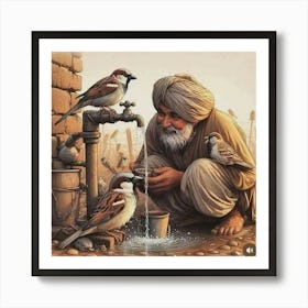 Old Man And Birds Poster