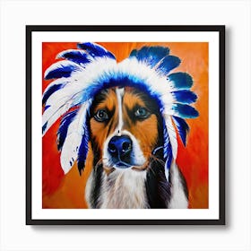 Dog With Feathers Painting Art Print