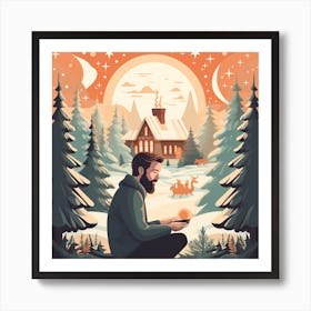 Winter Landscape With Bearded Man Art Print