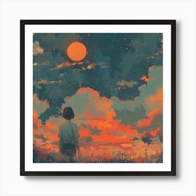 Girl Looking At The Sunset Lofi Art Print