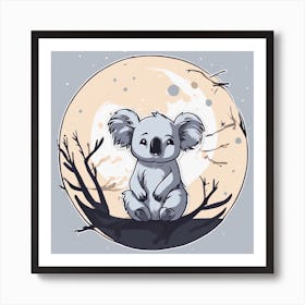 Sticker Art Design, Koala Howling To A Full Moon, Kawaii Illustration, White Background, Flat Colors (2) 1 Art Print