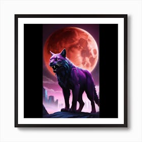 Purple Cat in Moonlight 1 Art Print