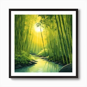 A Stream In A Bamboo Forest At Sun Rise Square Composition 354 Art Print