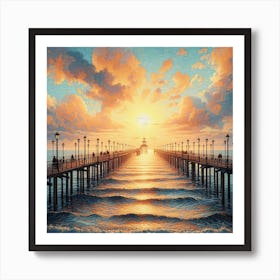 Sunrise on the sea pier 2 Art Print