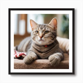 Cat Laying On Bed Art Print