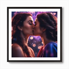 Two Women Kissing Art Print