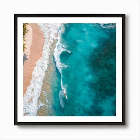 Aerial Photography Capturing A Surfer Amidst Azure Waves Tropical Beach In The Background Palm Tre (7) Art Print