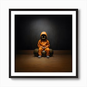 Halloween Child Sitting On A Pumpkin Art Print