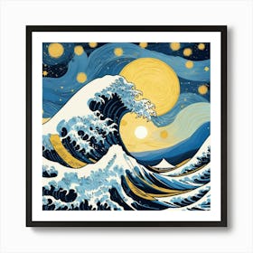 The Great Waves Off Kanagawa Logo At Starry Night Van Gogh Painting Art Print