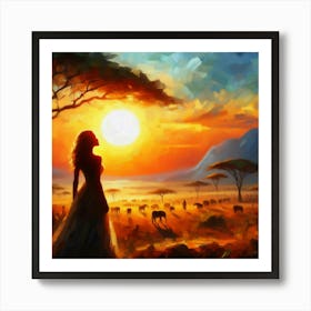 African Sunset Painting Art Print