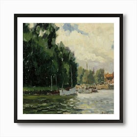 Boat Docked On The River Art Print