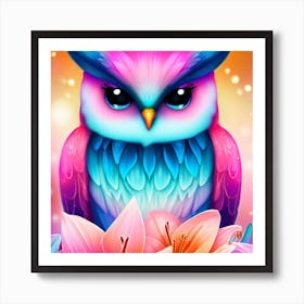 Owl With Flowers 11 Art Print