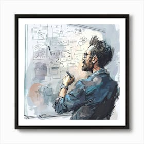 Illustration Of A Man Drawing On A Whiteboard Art Print