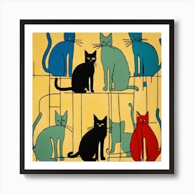 Cats On A Ladder Art Print