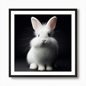 White Rabbit On Black Background Art Print