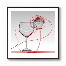 Wine Glass And Rose Art Print