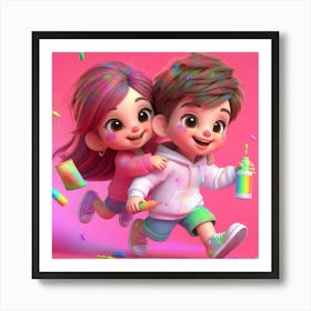 Two Kids Playing With Paint Art Print