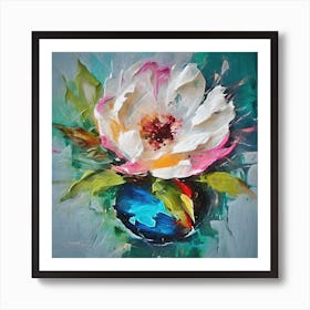 Impasto Magic Flower Bloom in Blue Vase Art Print