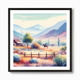 Watercolor Of A Ranch Art Print