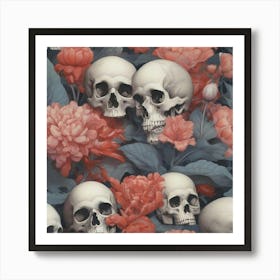 Skulls And Flowers Art Print