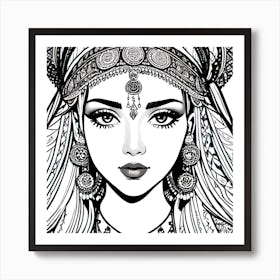 Indian Girl In Headdress Art Print