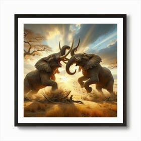 Two Elephants Fighting 4 Art Print