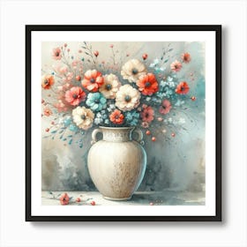 Coral Flowers In A Vase 5 Art Print