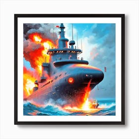 Battleship In The Ocean 4 Art Print