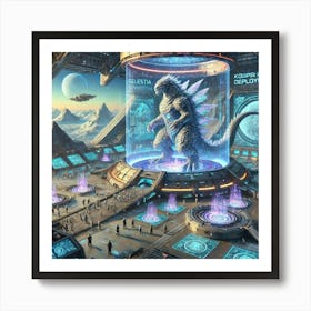 A Futuristic Sci Fi Scene Showcasing The Kaiju Dep Art Print