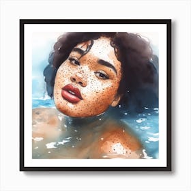 Watercolor Of A Woman In The Water 1 Art Print
