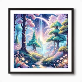 A Fantasy Forest With Twinkling Stars In Pastel Tone Square Composition 133 Art Print