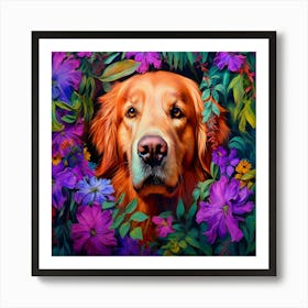 Flower Dog Golden Retriever Art Print