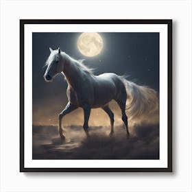 White Horse In The Moonlight Art Print