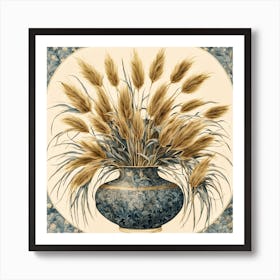 Pampas Grass In A Blue Vase Affiche